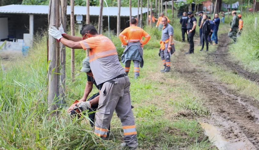 Funcionários trabalharam na retirada de mourões que delimitavam os loteamentos irregulares localizados no distrito de Taiaçupeba. Foto: Divulgação/PMMC