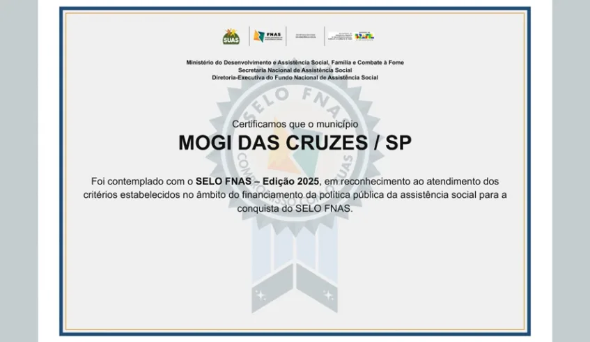Assistência Social de Mogi das Cruzes recebe reconhecimento federal por rigor técnico, transparência e e eficiência na aplicação de recursos do SUAS. Foto: Divulgação/PMMC
