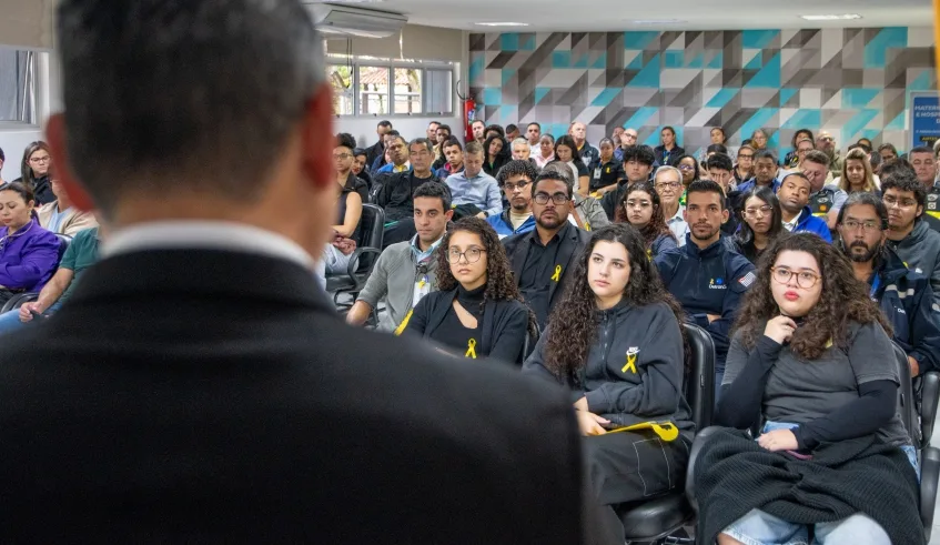 Cerca de 120 pessoas participaram nesta segunda-feira do Simpósio de Trânsito e Segurança Viária, que faz parte das ações do Maio Amarelo em Mogi das Cruzes. Foto: Divulgação/PMMC