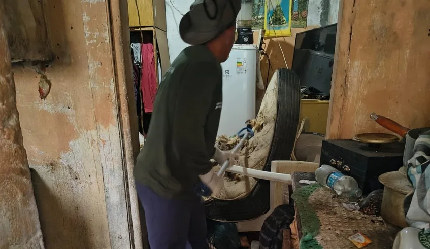 Técnico do Nubea entrou na residência para fazer o resgate dos cães, que estavam vivendo em meio a condições insalubres e sem os cuidados adequados. Foto: Divulgação/PMMC