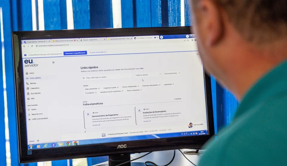 EU Servidor é um portal de comunicação interna que oferece links rápidos para acessos oficiais, calendário de de pagamentos e outros serviços aos servidores. Foto: Divulgação/PMMC